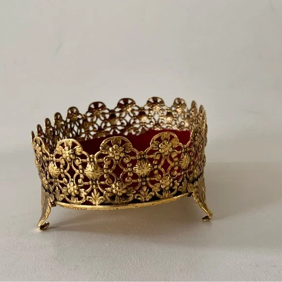 mid century vintage Ornate Gold Color Filigree Metal Stand - Picture 11 of 11